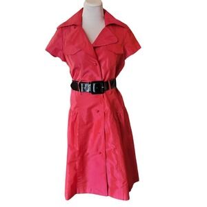 Rickie Freeman Teri Jon Red Trench Dress 2 Belts Short Sleeve 8 Holiday Party